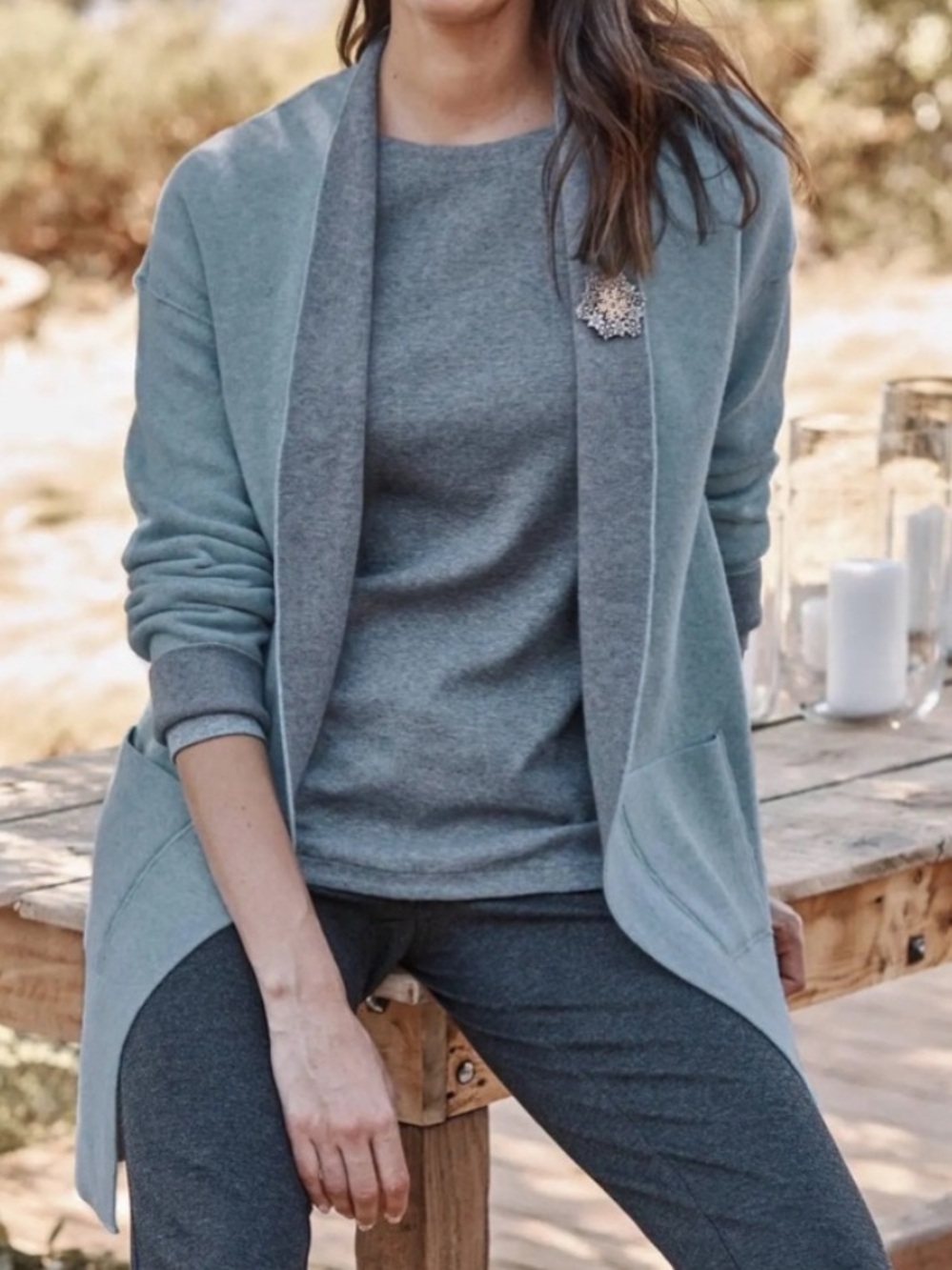 NWT J. Jill Reversible Blue & Grey Open Front Pocket Soft Cotton Cardigan.  G78